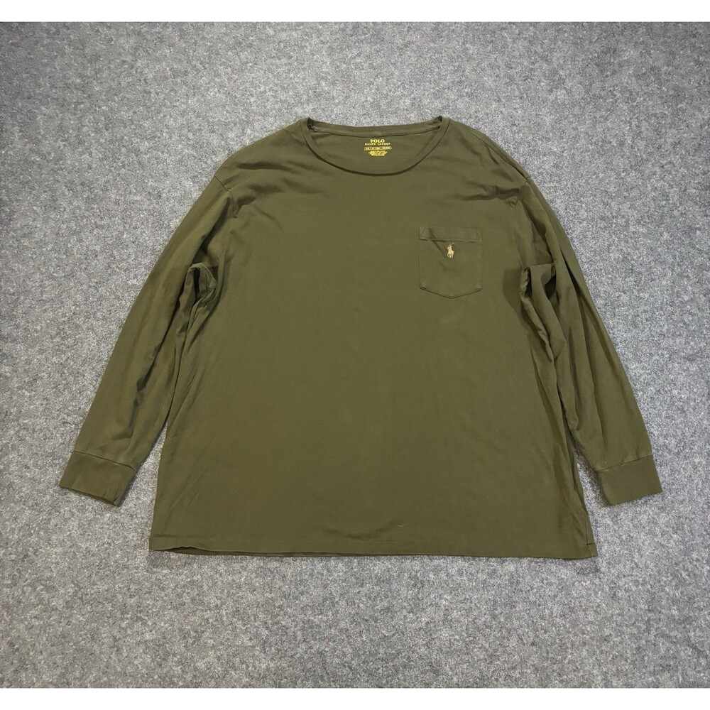 Polo Ralph Lauren T-Shirt Mens 2XB Green Long Sleeve Crew Neck Pocket Pony Logo